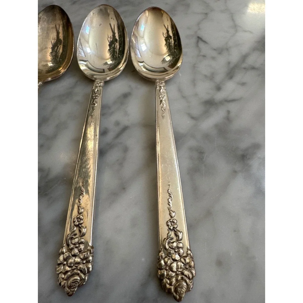 National Silver Co Moss Rose King Edward Silverplate Teaspoons 1949 Set of 7